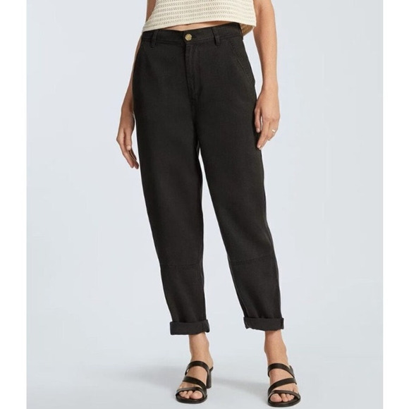 Everlane The Tencel Relaxed Chino Women 2 Black Curve Leg Flap Pocket Buttersoft - Picture 1 of 11
